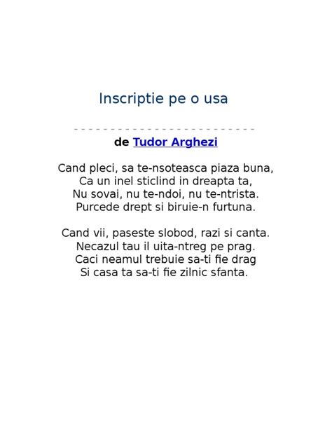 tudor arghezi inscriptie pe o usa|Poetry .